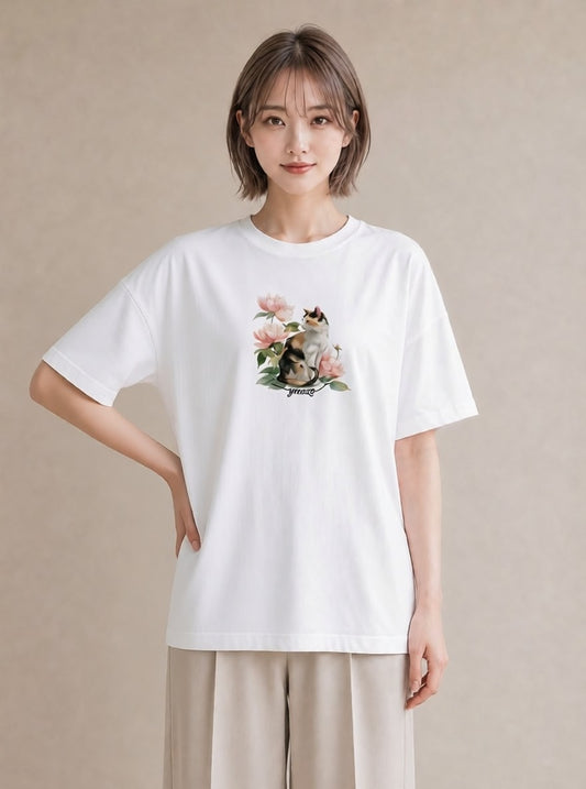 グラフィックTシャツ レディース おすわり猫 猫 ねこ イラスト 可愛い 週末コーデ 敬老の日 白T