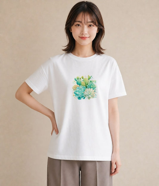 グラフィックTシャツ レディース サボテン 植物 ボタニカル イラスト ゆるかわ ビーチ デイリーウェア 白T