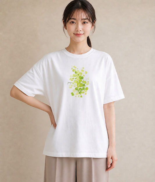 半袖Tシャツ レディース つる 植物 ボタニカル イラスト きれいめカジュアル 誕生日プレゼント 綿100 白T