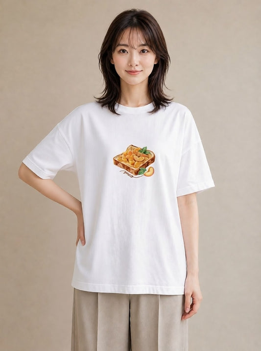 半袖Tシャツ レディース 目玉焼き 食べ物 フード イラスト カフェコーデ 親子 20代 白T
