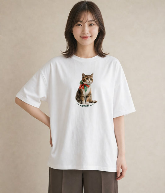 デザインTシャツ レディース サビ猫 猫 ねこ イラスト 北欧風 普段着 週末コーデ 白T