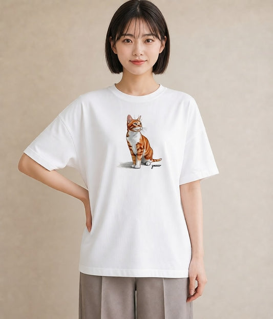 プリントTシャツ レディース おすわり猫 猫 ねこ イラスト モード 送別ギフト 通勤 白T