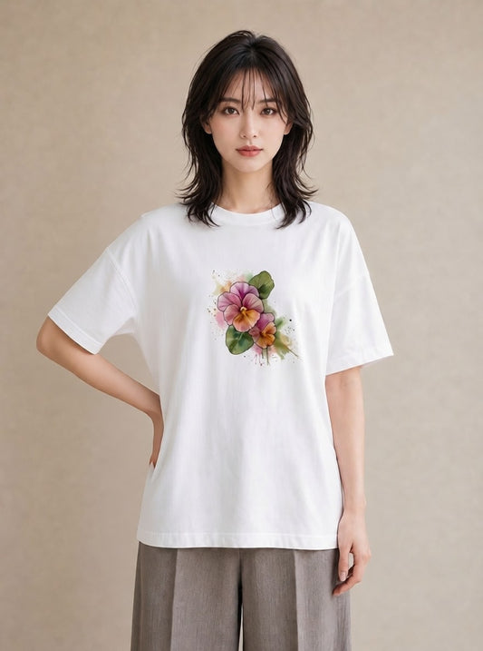 グラフィックTシャツ レディース あさがお 朝顔 花 花柄 イラスト シック 通勤 在宅 白T