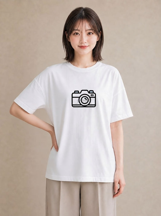 グラフィックTシャツ レディース カメラ フィルムカメラ レトロカメラ イラスト モード ビーチ デイリーウェア 白T