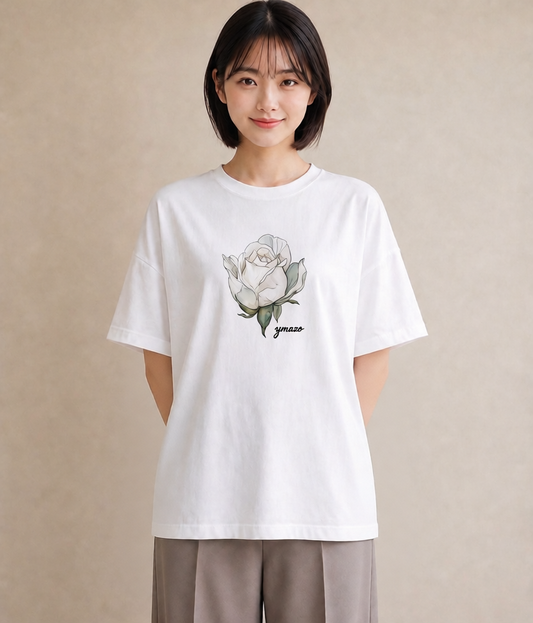 半袖Tシャツ レディース 椿 花 花柄 イラスト 上品 誕生日プレゼント 綿100 白T