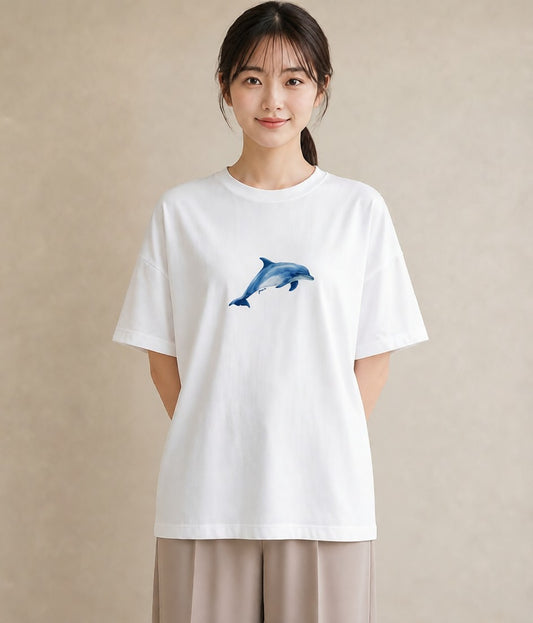 プリントTシャツ レディース シャチ 海の生き物 海 イラスト ボタニカル 春服 ミセス 白T