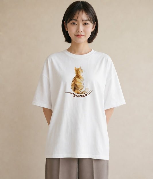 半袖Tシャツ レディース サバトラ 猫 ねこ イラスト ラフ デイリーウェア 休日 白T