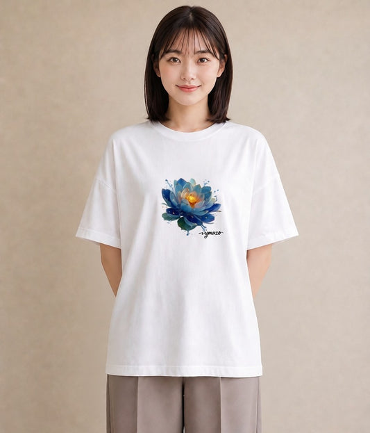 Tシャツ レディース 蓮 花 花柄 イラスト レトロ 休日 ペアコーデ 白T