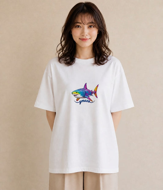 グラフィックTシャツ レディース サメ 海の生き物 海 イラスト ニュアンス 在宅 公園 白T