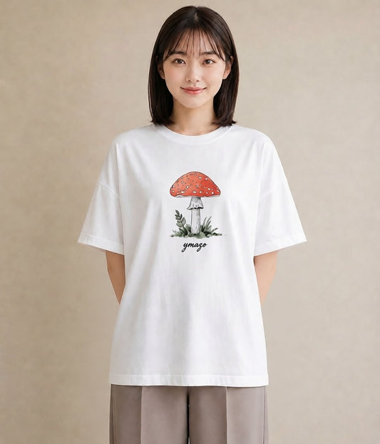 Tシャツ レディース きのこ 植物 ボタニカル イラスト カフェ巡り 女子会 白T