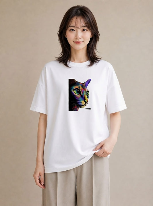 デザインTシャツ レディース スフィンクス 猫 ねこ イラスト ラフ 通勤 在宅 白T
