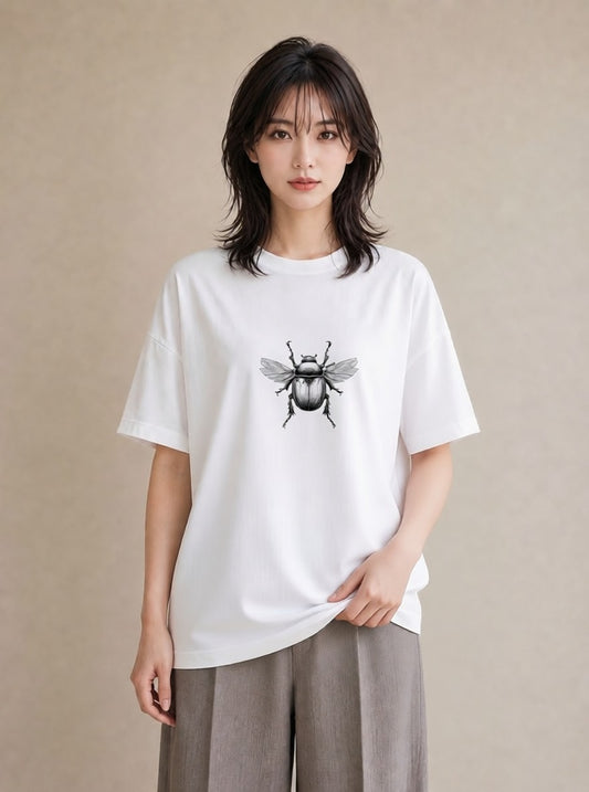 デザインTシャツ レディース クワガタ 昆虫 虫 イラスト ガーリー 通学 誕生日プレゼント 白T