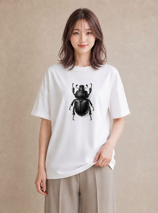 Tシャツ レディース カブトムシ 昆虫 虫 イラスト 普段使い 買い物 夏コーデ 白T