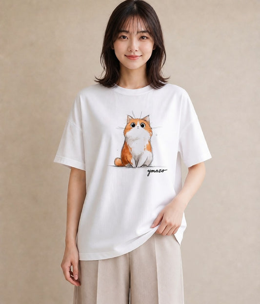 デザインTシャツ レディース マンチカン 猫 ねこ イラスト レトロ 綿100 デート 白T