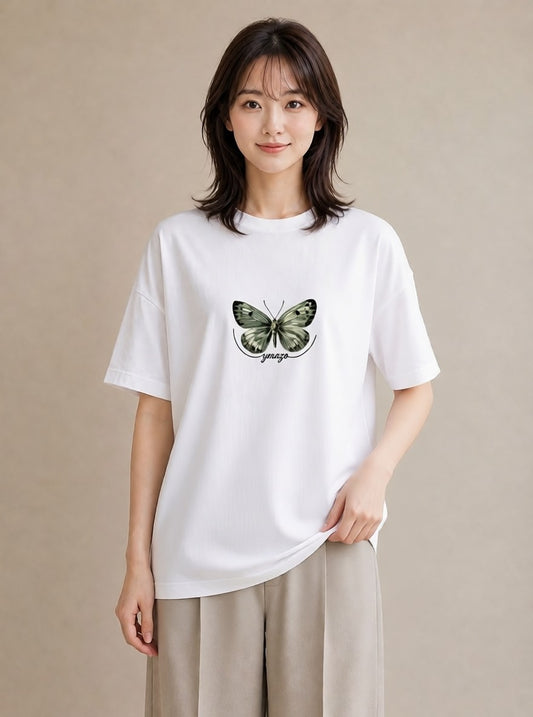 プリントTシャツ レディース ちょうちょ 蝶 バタフライ 昆虫 虫 イラスト 線画 母の日 ビーチ 白T