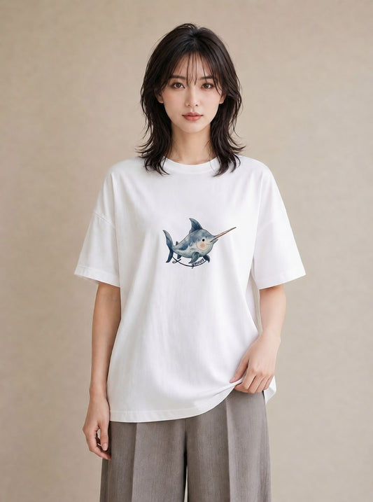 デザインTシャツ レディース イルカ 海の生き物 海 イラスト 手描き風 ルームウェア ギフト 白T