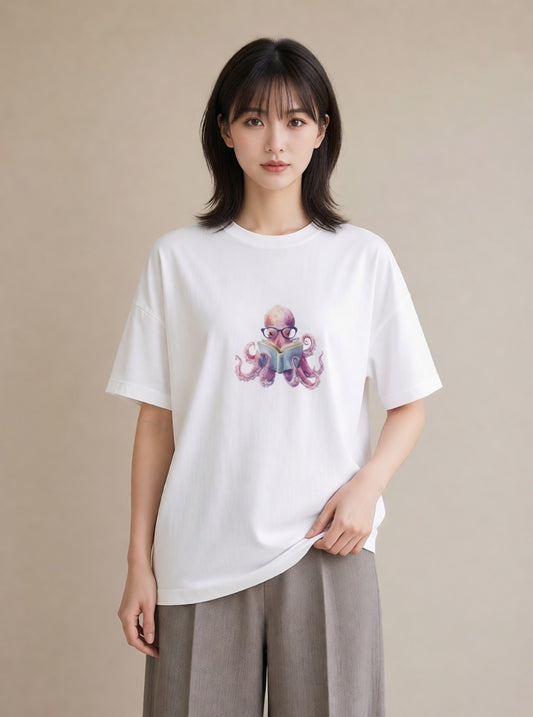 デザインTシャツ レディース タコ 海の生き物 海 イラスト 旅行コーデ 綿100 デート 白T