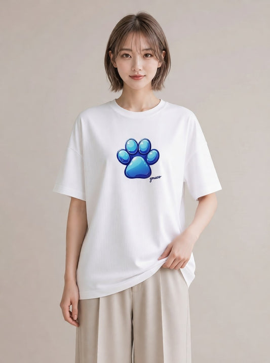 半袖Tシャツ レディース 肉球 猫 ねこ イラスト シック ママ カフェ服 白T