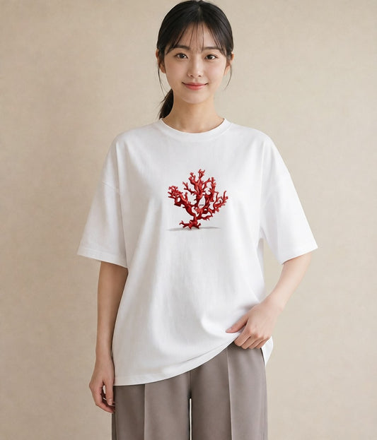 グラフィックTシャツ レディース サンゴ 海の生き物 海 イラスト こなれ感 母の日 ビーチ 白T