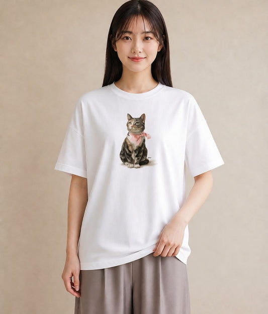 グラフィックTシャツ レディース スコティッシュフォールド 猫 ねこ イラスト レトロ 自分用 ルームウェア 白T