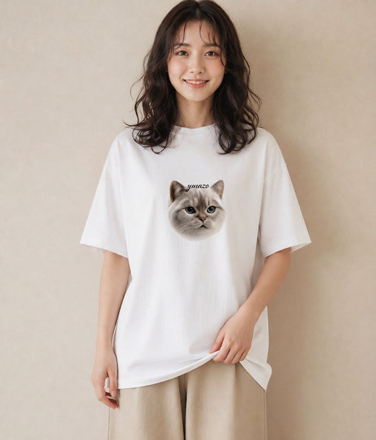 プリントTシャツ レディース シャム柄 猫 ねこ イラスト きれいめカジュアル 春服 ミセス 白T