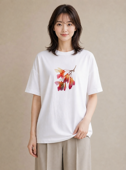 Tシャツ レディース 彼岸花 花 花柄 イラスト 上品 通学 誕生日プレゼント 白T