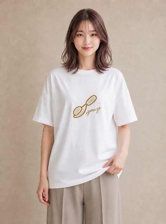 Tシャツ レディース パールピアス アクセサリー ナチュラル アンティーク イラスト モード ミセス 春コーデ 白T
