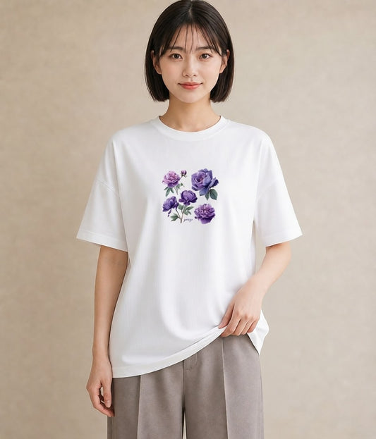 プリントTシャツ レディース スミレ 花 花柄 イラスト 女性 旅行用 白T