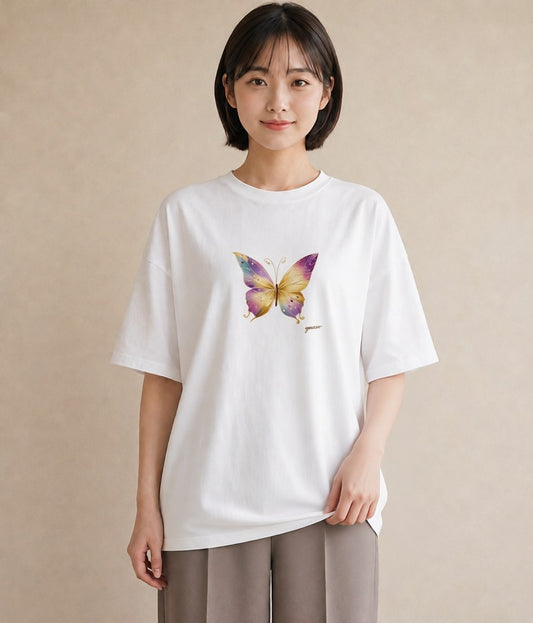 プリントTシャツ レディース ちょうちょ 蝶 バタフライ 昆虫 虫 イラスト きれいめ ホワイトデー 春服 白T