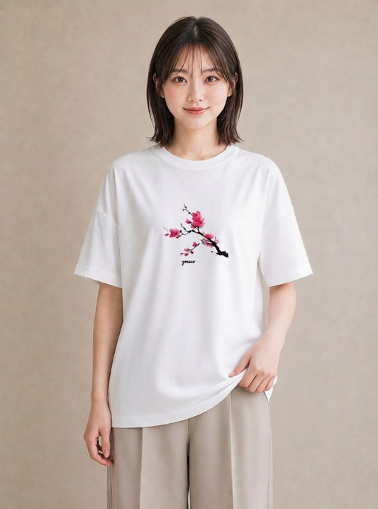 デザインTシャツ レディース さくら 桜 サクラ 花 花柄 イラスト ナチュラル ラフ レイヤード 白T