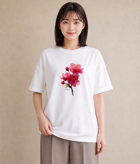 Tシャツ レディース 梅 花 花柄 イラスト お洒落 レイヤード 友達ギフト 白T