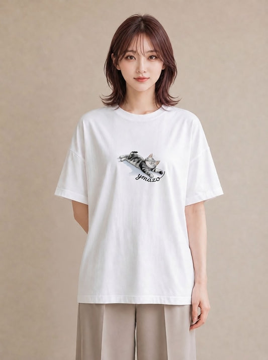 デザインTシャツ レディース ねこ 猫 ネコ イラスト ポップ 社会人 女性 白T