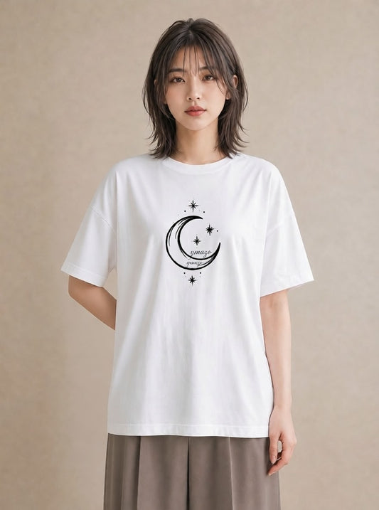 半袖Tシャツ レディース 月と星 星空 ムーン イラスト モード ビーチ デイリーウェア 白T