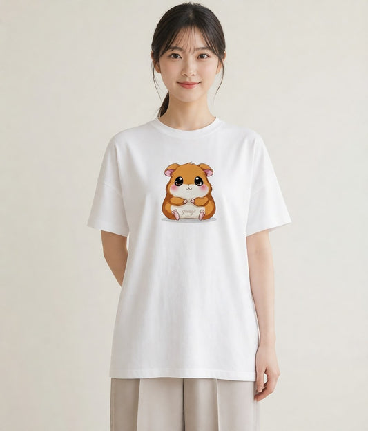 Tシャツ レディース ハムスター ペット 動物 イラスト フェミニン 通学 誕生日プレゼント 白T