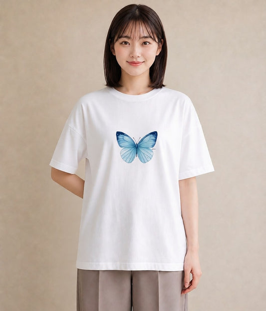 デザインTシャツ レディース ちょうちょ 蝶 バタフライ 昆虫 虫 イラスト ポップ 友達ギフト 部屋着 白T
