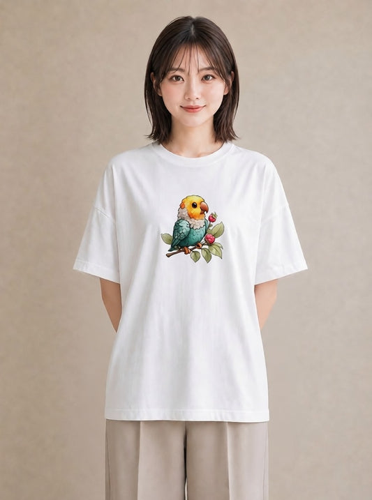 半袖Tシャツ レディース オカメインコ ペット 動物 イラスト 水彩風 母娘コーデ 自分用 白T
