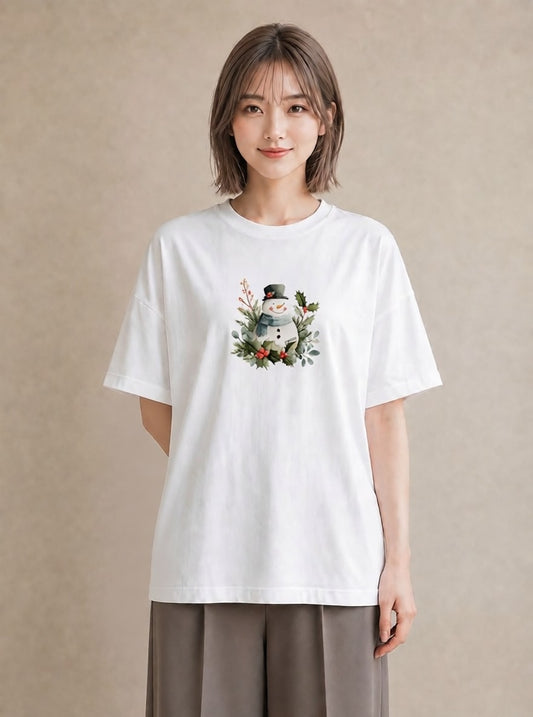 半袖Tシャツ レディース 雪 星空 宇宙 イラスト 個性的 母の日 ビーチ 白T