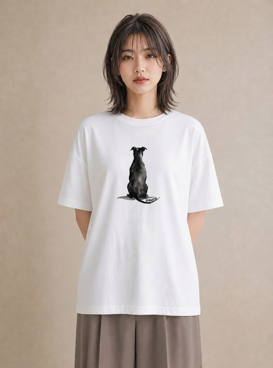 半袖Tシャツ レディース 犬 いぬ イラスト 線画 ミセス 春コーデ 白T