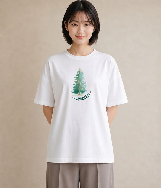 半袖Tシャツ レディース 青の水彩 風景 ブルー ナチュラル アンティーク イラスト きれいめカジュアル ラフ レイヤード 白T