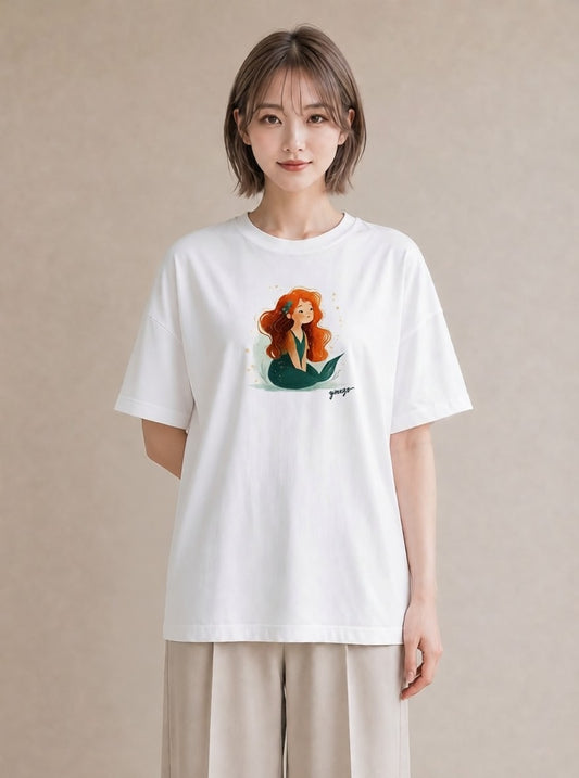 半袖Tシャツ レディース 人魚 海の生き物 海 イラスト 旅行コーデ 散歩 お出かけ 白T