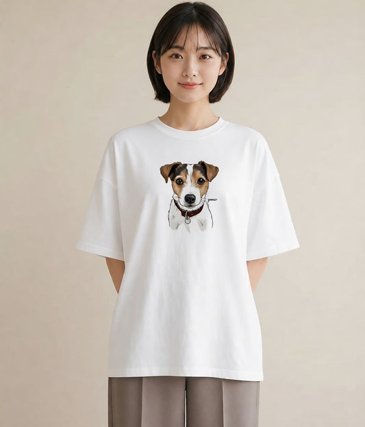 デザインTシャツ レディース ジャックラッセルテリア 犬 いぬ イラスト カフェコーデ デイリーウェア 休日 白T