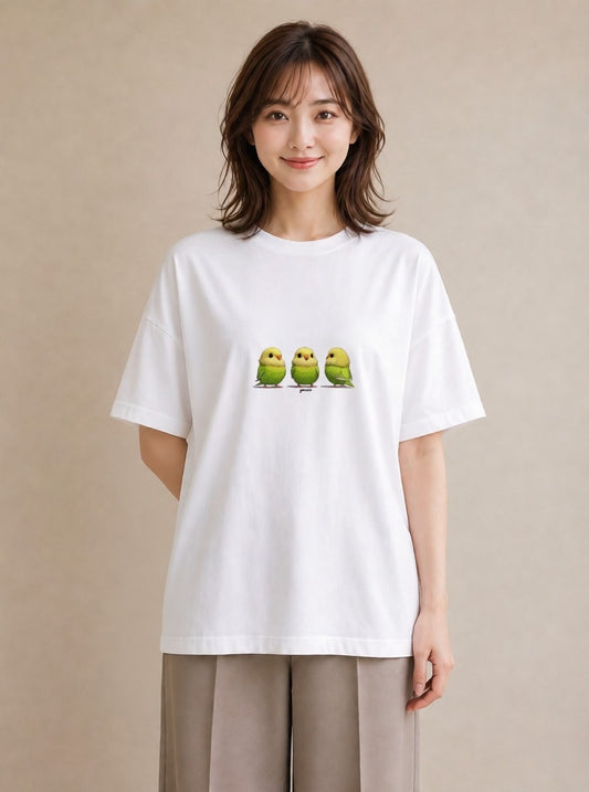 Tシャツ レディース セキセイインコ ペット 動物 イラスト お洒落 20代 カジュアルコーデ 白T