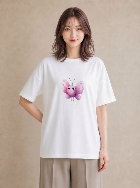 デザインTシャツ レディース ちょうちょ 蝶 バタフライ 昆虫 虫 イラスト 普段着 週末コーデ 白T