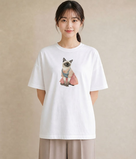 グラフィックTシャツ レディース 猫好き 猫 ねこ イラスト きれいめ 散歩 お出かけ 白T