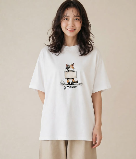 プリントTシャツ レディース ぶち猫 猫 ねこ イラスト きれいめ 普段着 週末コーデ 白T