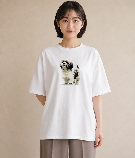 プリントTシャツ レディース 狆 犬 いぬ イラスト ナチュラル 送別ギフト 通勤 白T