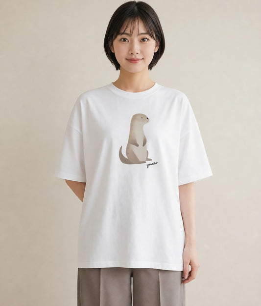 グラフィックTシャツ レディース フェレット ペット 動物 イラスト 線画 カジュアルコーデ 買い物 白T