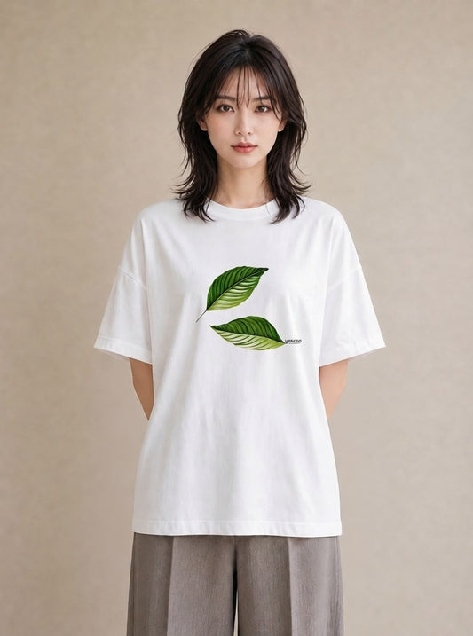 半袖Tシャツ レディース 新緑 植物 ボタニカル イラスト ポップ お揃い 親子 白T