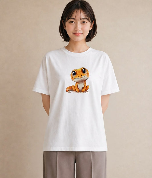 デザインTシャツ レディース ヤモリ ペット 動物 イラスト モード カフェ巡り 女子会 白T