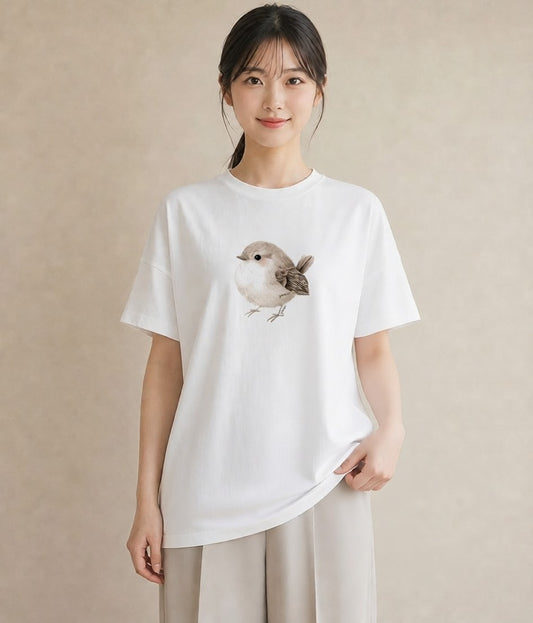 デザインTシャツ レディース 九官鳥 ペット 動物 イラスト 上品 春服 ミセス 白T